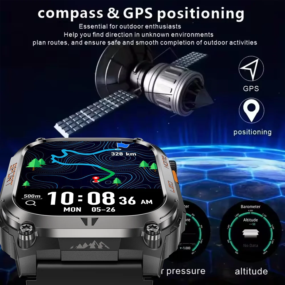 New For Huawei 630mAH Military GPS Smart Watch Men Flashlight Compass Waterproof Outdoor Sport Tracker Bluetooth Call Smartwatch