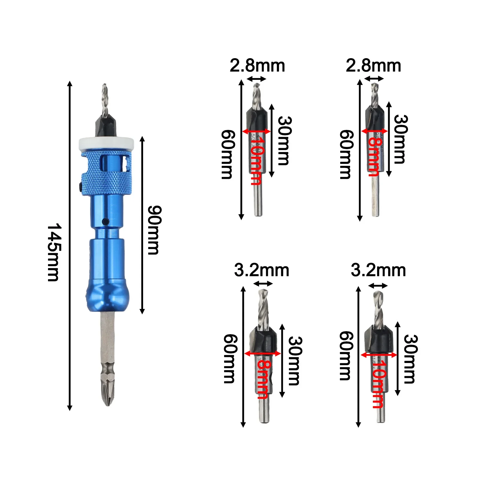 For Drill Presses Low Friction Depth Stop Drill Bits Carbide Tipped Countersink Drill Bits Replaceable Drill Bit