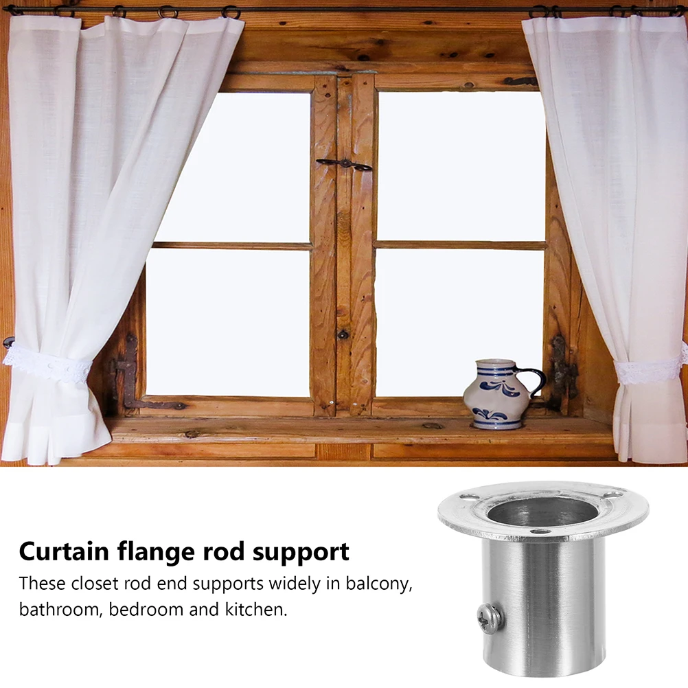 

2pcs Stainless Steel Flange Mount Sockets Closet Rod Brackets Wardrobe Tension Pole Holder Shower Wall Support