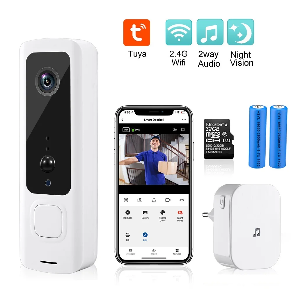 Smart Home Sem Fio Video Door Bell, Câmera Campainha, Alarme PIR, Chime IR Night Vision, Câmera de Segurança Interfone, Top WiFi