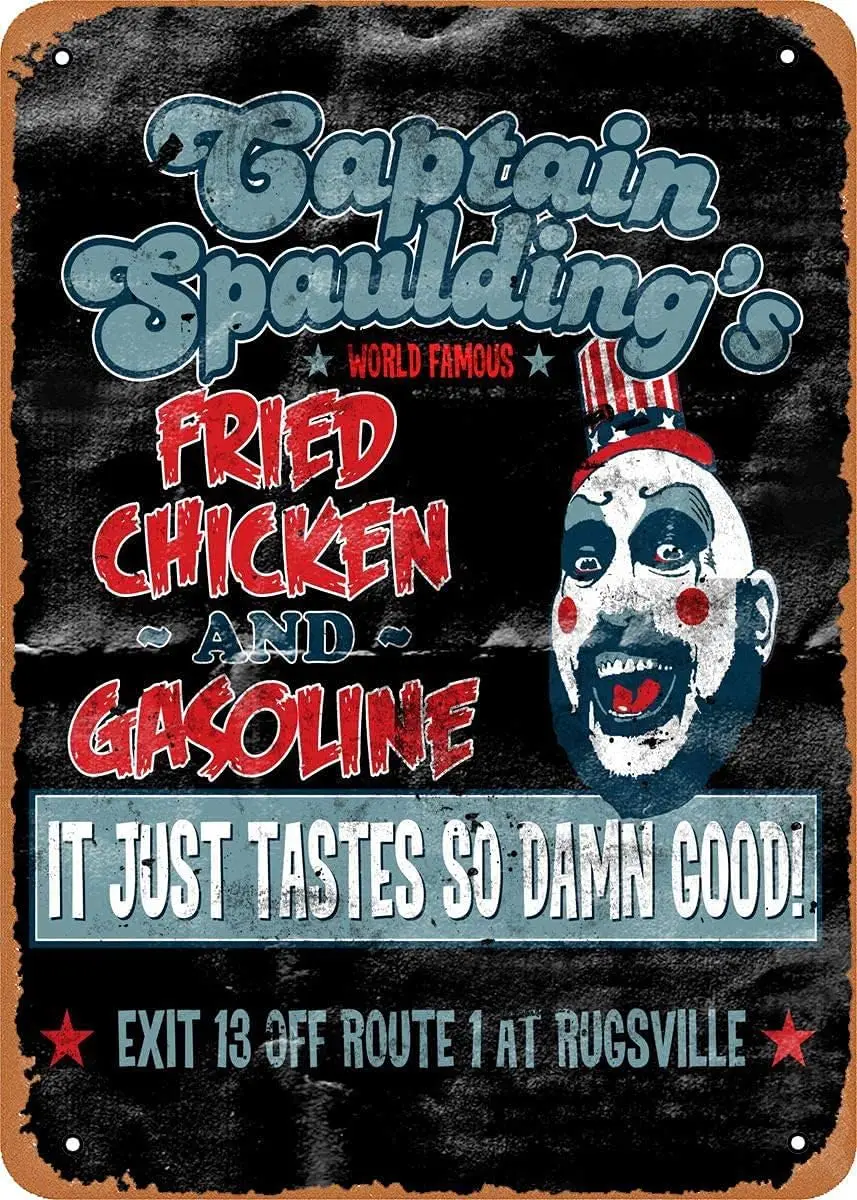 Captain Spaulding's Fried Chicken Movies Man Cave Vintage Look Metal Tin Sign Retro Man Cave Bars Cafes Decor Vintage Art 8x