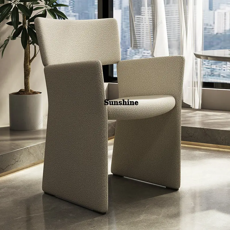 

Italian leather light luxury simple modern leather fabric solid wood dining chair negotiation chair