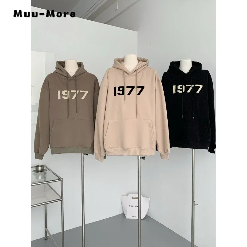 

2023 Winter Women's Vintage Long Sleeve Letter Print Sweatshirts Female Hooded Drawstring American Retro Fashion Loose Top