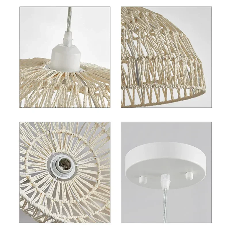 SANDYHA أنيق حبل القنب الثريا قلادة ضوء E27 مصباح السقف المواد الطبيعية مثالية لغرفة المعيشة غرفة الطعام المنزل #5