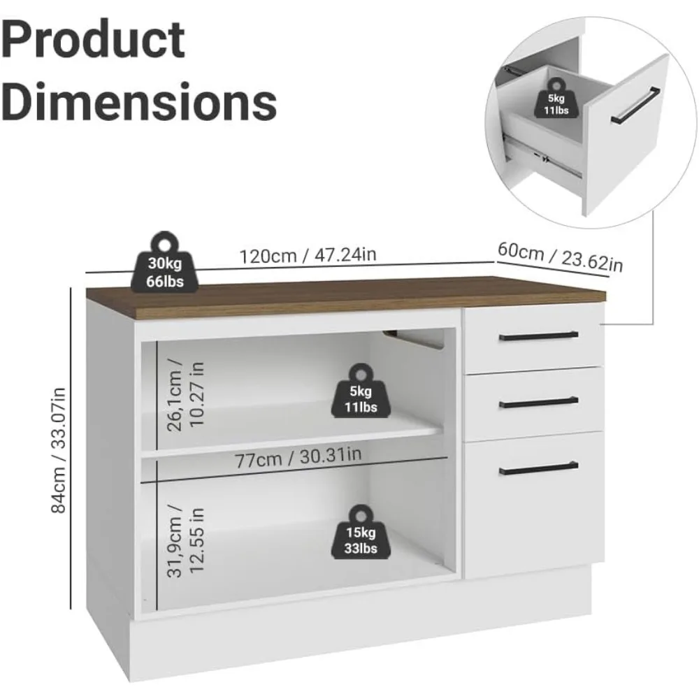 Кухонный шкаф для хранения "Hazel 47" — деревянный буфет с регулируемыми ножками, окрашенное основание для напольного крепления"