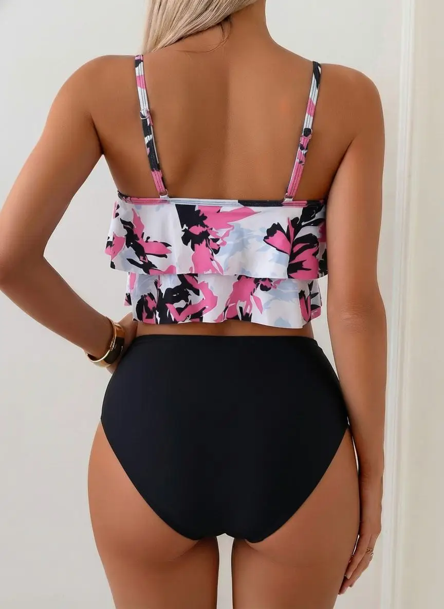 2026 Ruffle High Waisted Two Piece Bikini Set Women Push Up Tummy Control Sexy Swimwear Beach Vacation Summer High Waist Panties