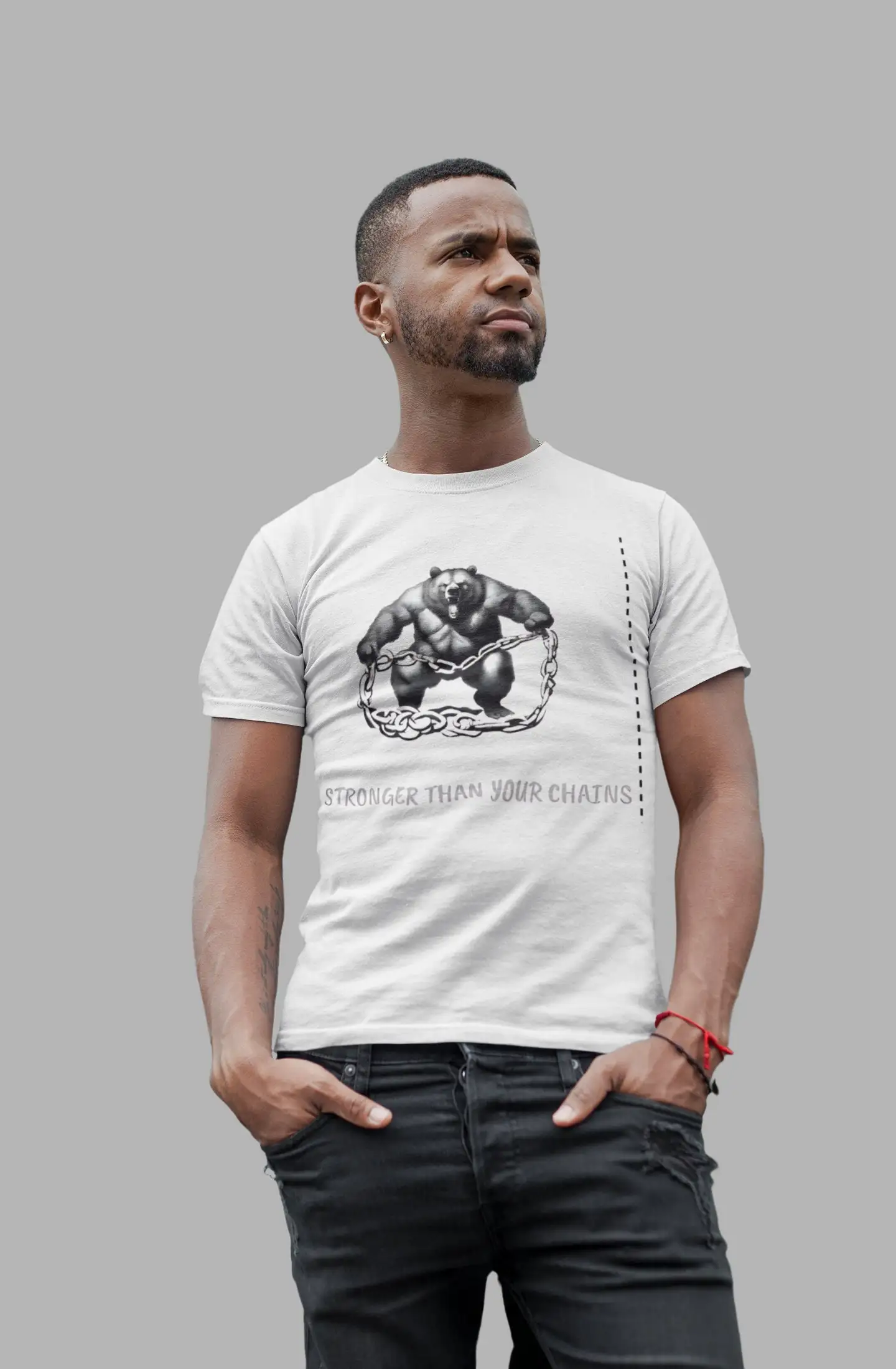 Grizzly Bear Breaking Chains T Shirt Empowering Men Softstyle Strength Enthusiast Bold Fashion Casual Wear Resilience Advocate