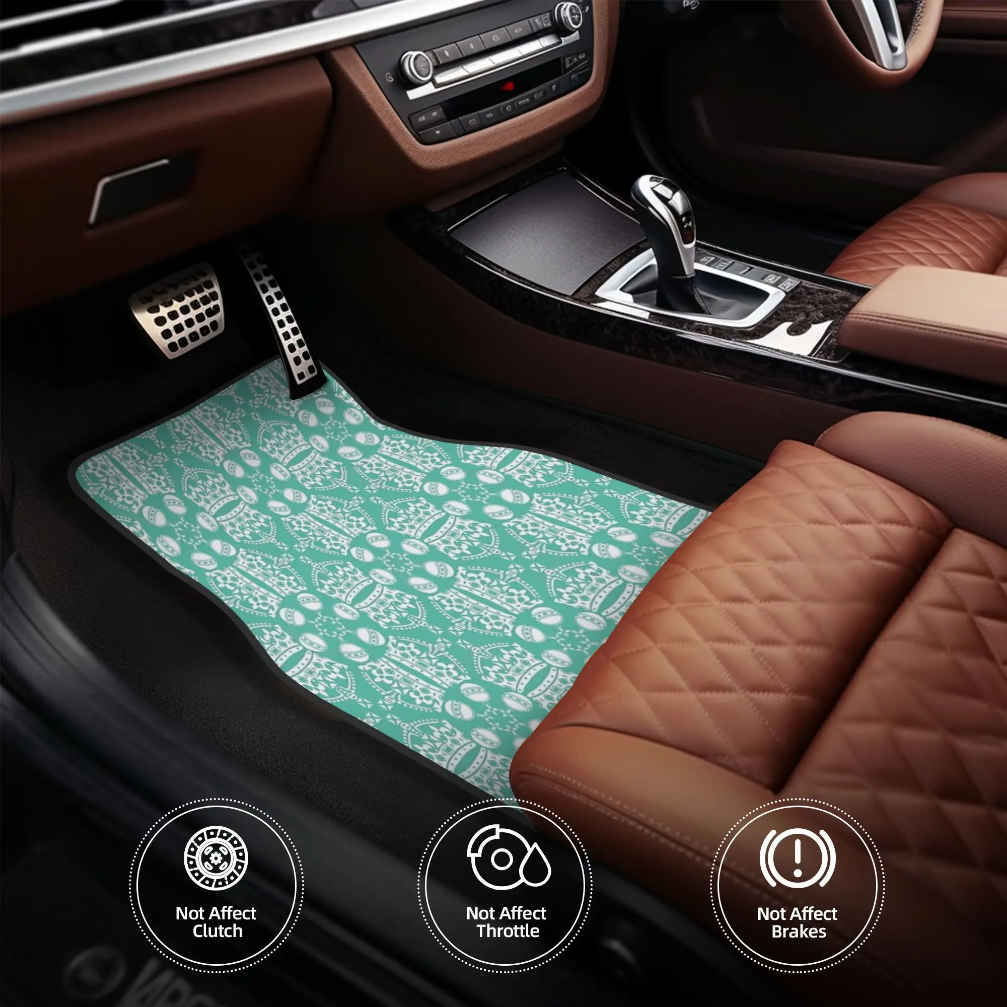 4pcs Jubilee Crown & Sovereign Orb Pattern Car Floor Mats - Durable Polyester Fiber, Fit For All Vehicles, Playful Design With W