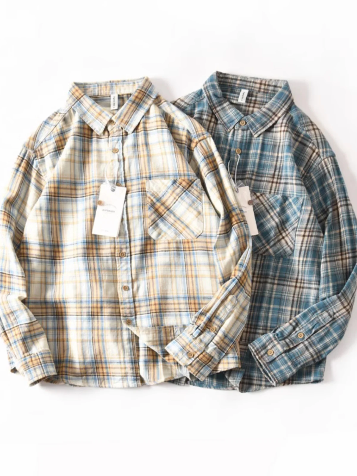 

Мужская повседневная рубашка Slim Fit из чистого хлопка с длинным рукавом, осенняя, в клетку, свободного кроя, модная, брендовая, коллекция Осень 2024