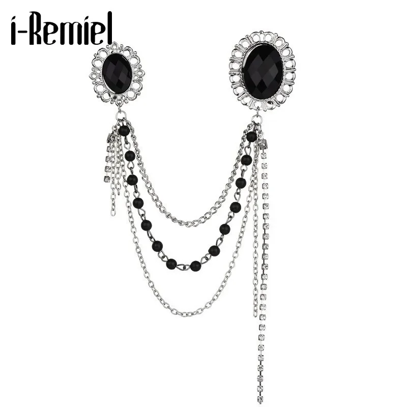 

Fashion Metal Lapel Pin Men's Pins and Brooches Korean Multi-layer Tassel Chain Crystal Brooch Badge Jewelry for Men Accessories