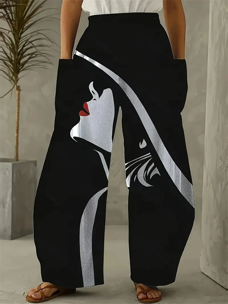 

Fashionable 2024 New Women's Trousers Exquisite And Elegant 3d Face Print Long Trousers Casual Spring And Autumn Trousers