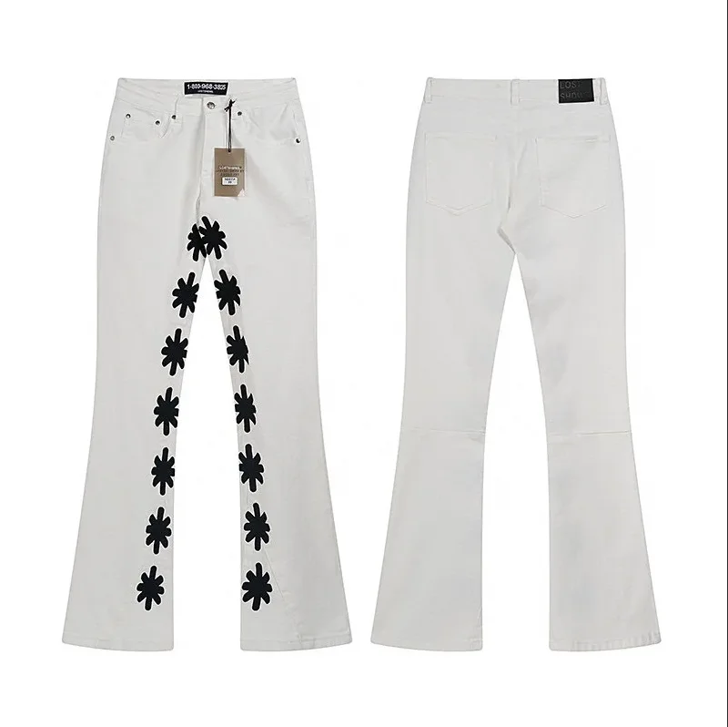 25fw Men Women Unisex Fashion Jeans LOSTSHDWS Jeans Micro Flare Jeans Emboridery Sunflower Denim Pants With Tags