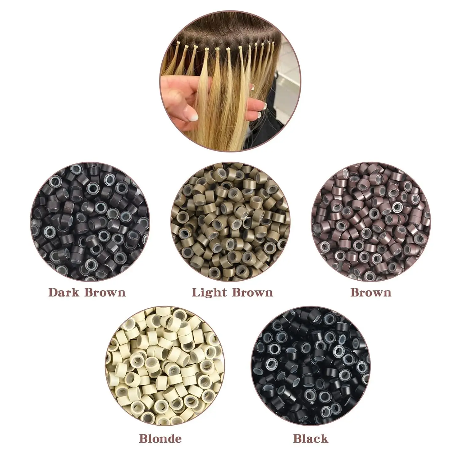 500PCS  Hair Extension Beads Micro link Rings, 5mm Silicone Lined MicroLink Rings Hair Extensions Tool 9colors available