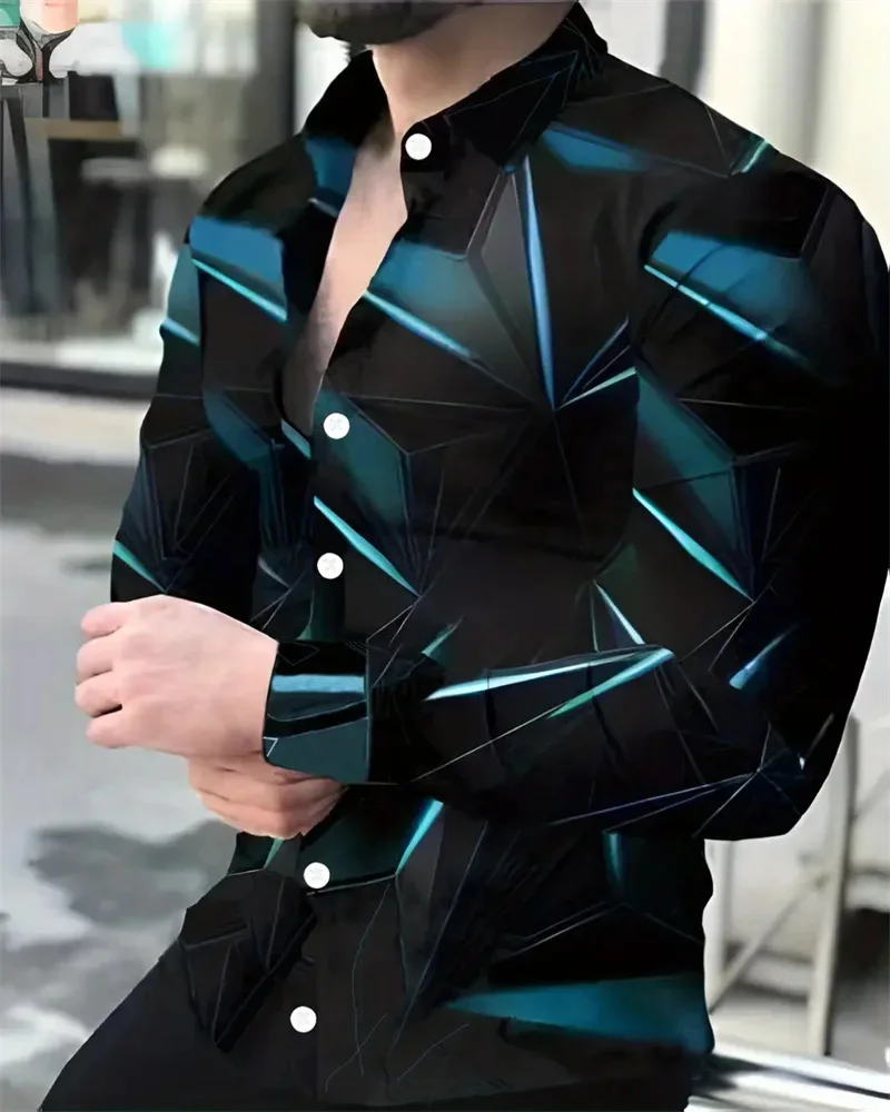 2024 Mode Herren hemd 3d geometrischer Druck Herren lässig Knopf Langarmhemd Herren Frühling Sommer Herbst Tops Herren XS-6XL