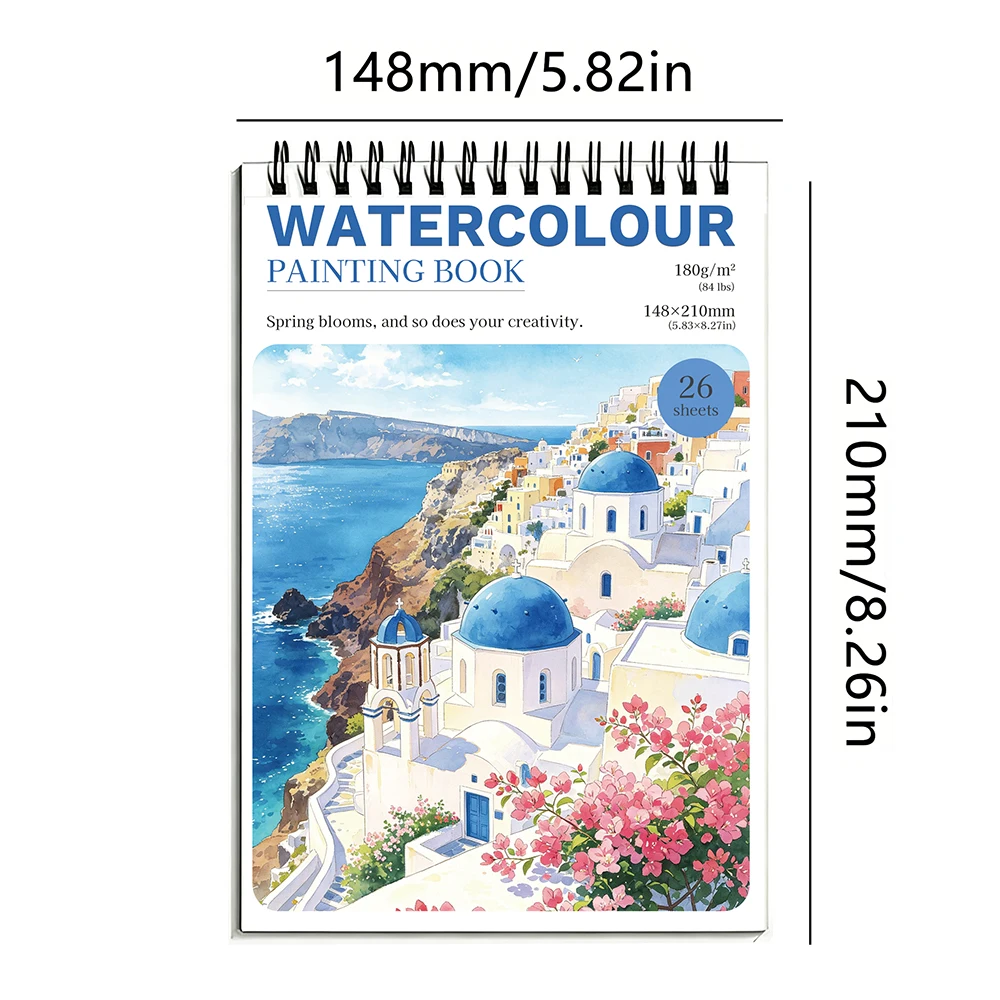 A4/A5 Spiral Watercolor Paper Sketchbook, 180GSM 26 Sheets, Versatile Art Notebook for Drawing Coloring & Journaling, Art Supply