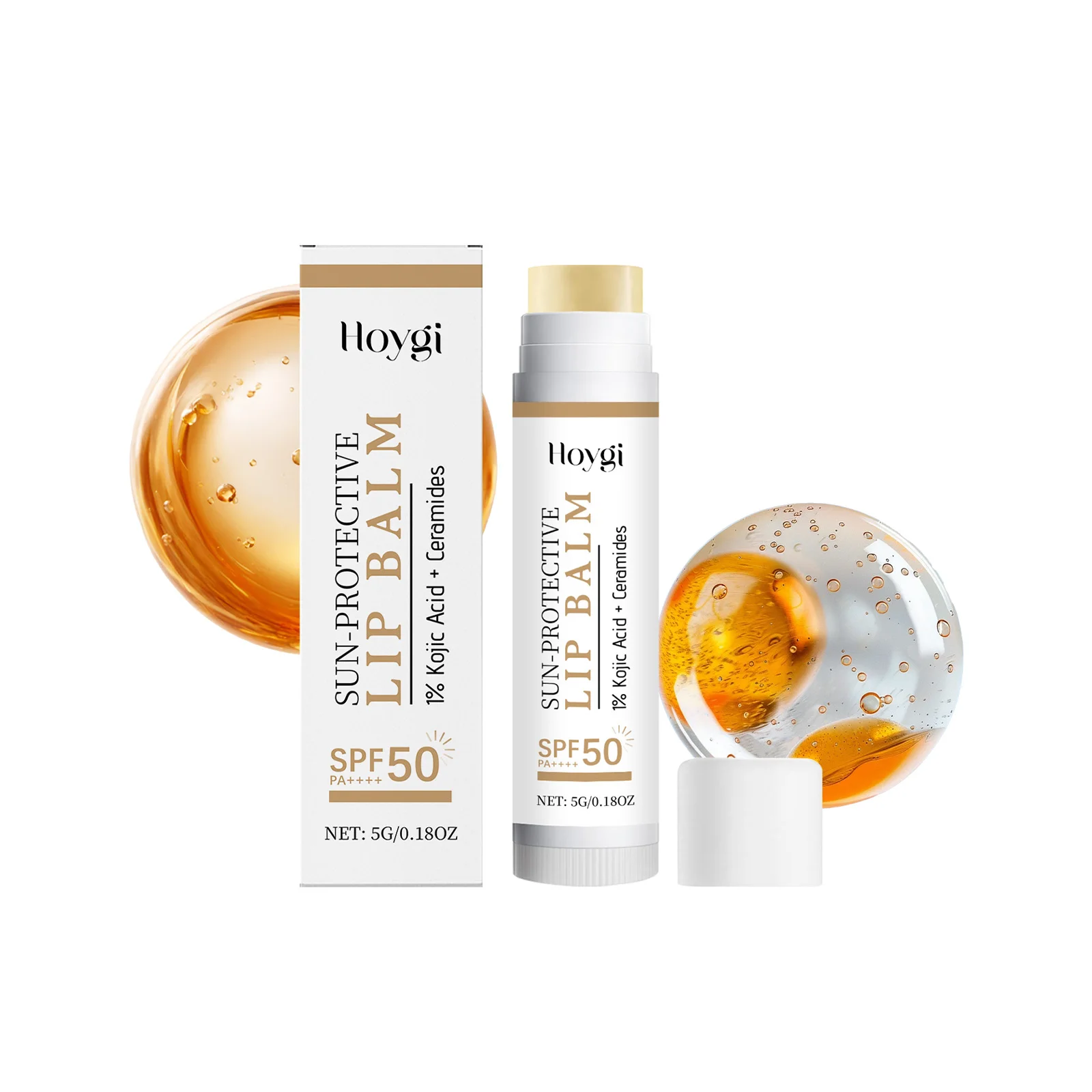 Hoygi SPF50 Sonnenschutz-Lippenbalsam mit Kojisäure-Ceramiden, feuchtigkeitsspendende, feuchtigkeitsspendende Lippenpflege für weiche, glatte Lippen, täglichen Gebrauch