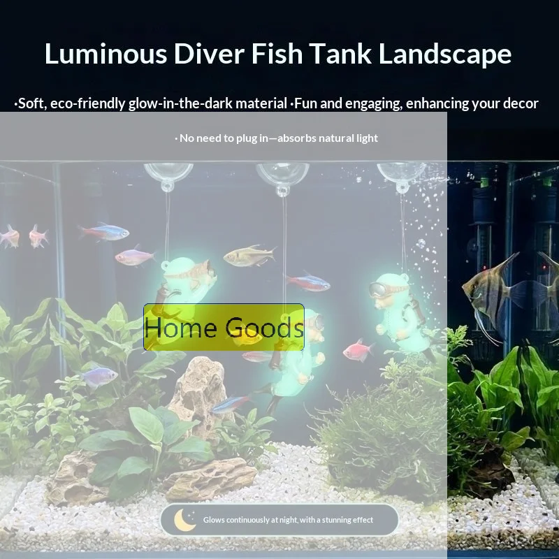 Fish Tank Decoration PVC Landscaping Small Ornaments Mini Diver Glow Aquarium Decor Floating Ball Aquarium Accessories