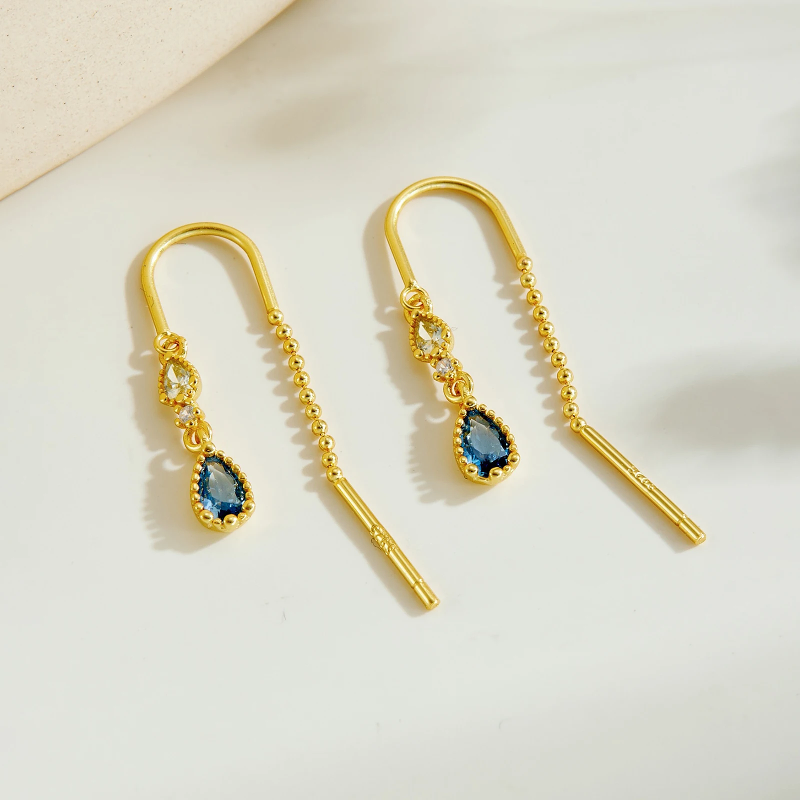 ANDYWEN 925 Sterling Silver Multi-Color Pear Shaped Zircon CZ Crystal Double Layer Chain Luxury Drop Dangle Earrings for Women