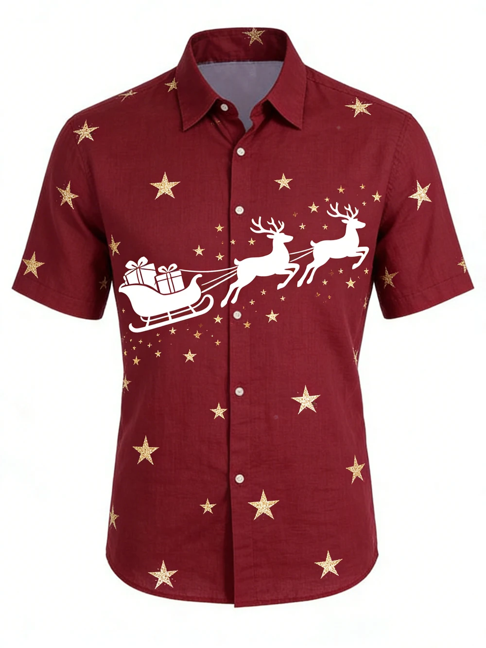 

Men's New Linen Christmas Fir Tree Gift 3D Printed White Shirt Hawaiian Casual Outdoor Party Short-sleeved T-shirt Clothes Tops