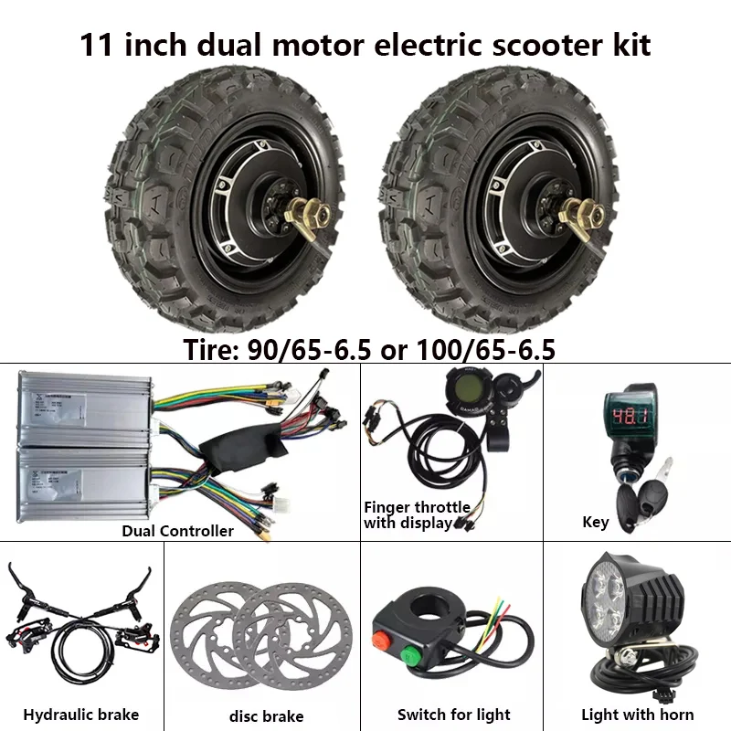 CD-[With Tire]90/65-6.5 11 Inch 48V 60V 1000W 1500W Brushless Hydraulic Brake Disc Brake Dual Scooter Hub Motor Conversion Kit