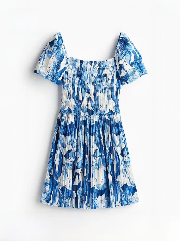 

Женское летнее платье H&M с драпировкой и складками, повседневный стиль, А-силуэт, короткий рукав, драпированный верх, полиэстер