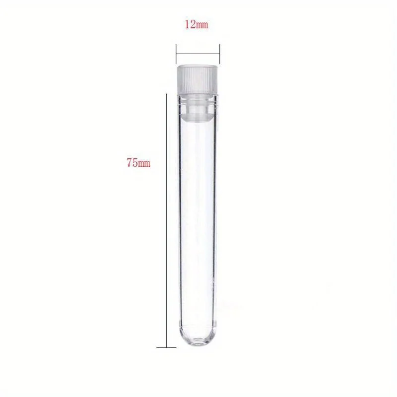 50Pcs Clear Plastic Test Tubes with White Screw Caps Sample Containers Bottles Push Caps 12X75mm