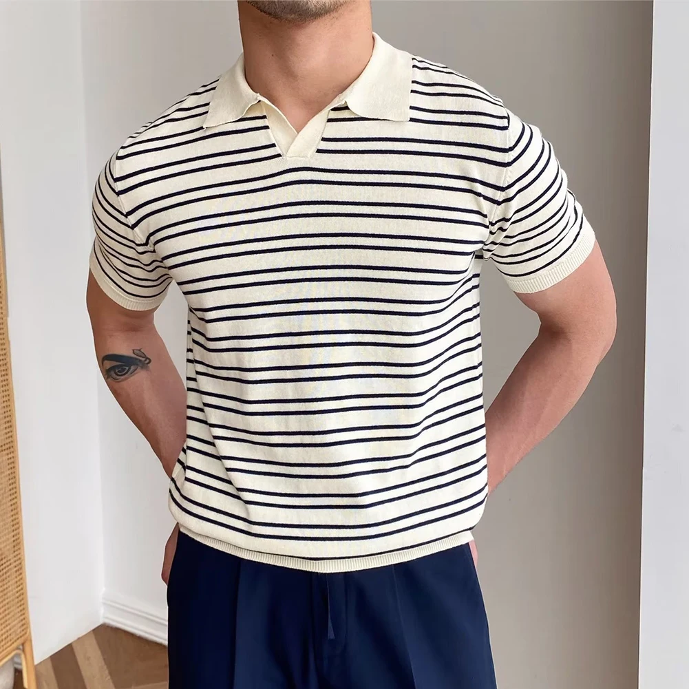 

Fashion Casual Knitted Top Casual Fashion Shirt Men Summer T-Shirt Brand New Condition Daily Wear Polyester Fabric