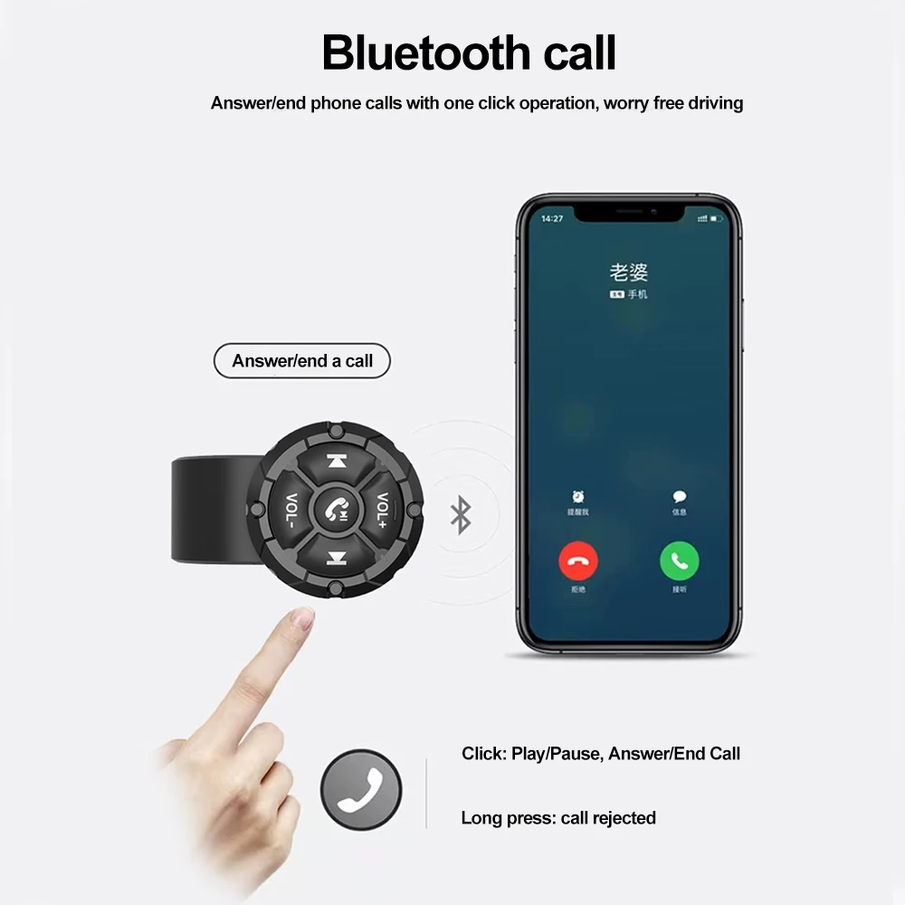 Wireless Bluetooth 5.3 Remote Button Helmet Earphone Motorcycle/Bike Handlebar Media Controller Steering Wheel Remote Control