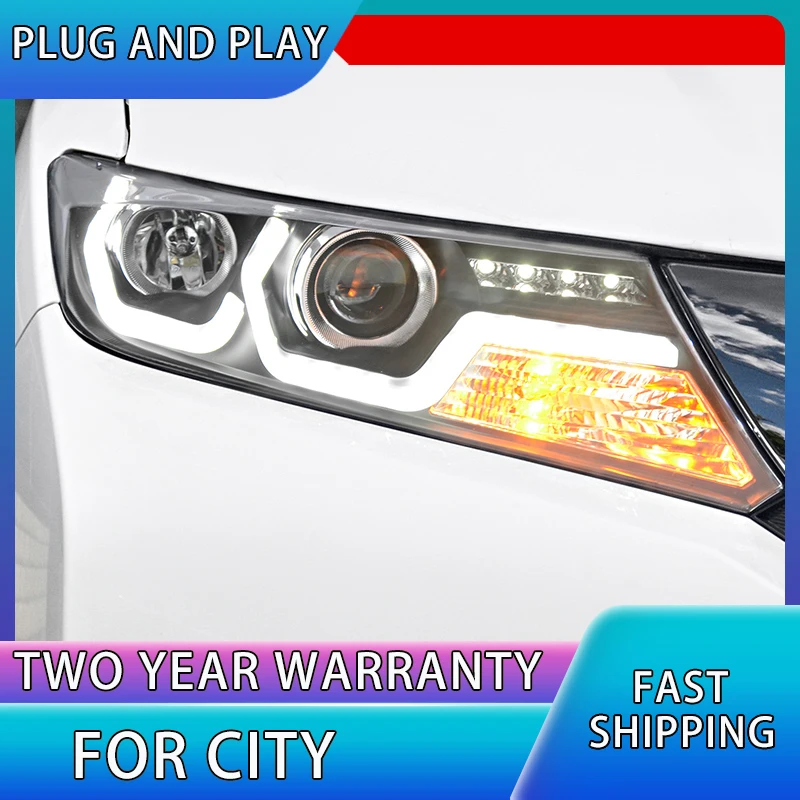 

Car Styling For Honda City 2014-2016 LED Headlight for City Head Lamp with double U LED DRL Double lens Bi-Xenon HID KIT