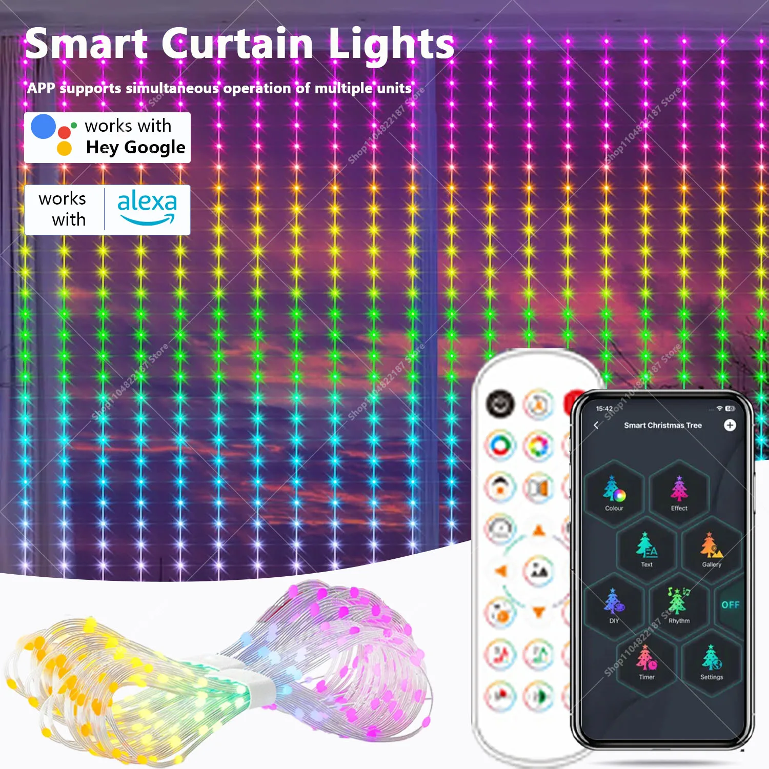400LEDs Smart LED Curtain Light App AI Control RGB Dimming DIY Patterns with Music Rhythm Bedroom Window Decor String Lights