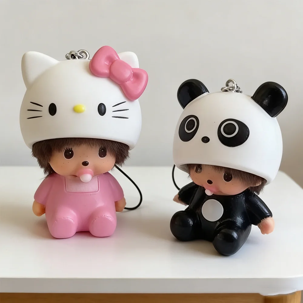 

Hello Kitty Monchhichi Keychain Keychain Vinyl Anime Figure Cute Cartoon Keyring Car Pendant Desktop Ornament Wedding Gifts