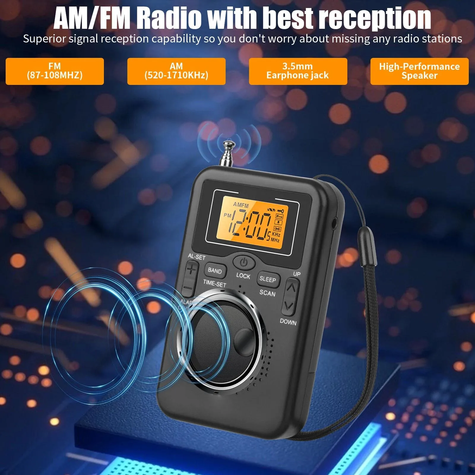 AM FM Radio LCD Digital with Preset Memory Alarm Clock Sleep Timer Built-in Speaker Headphone Jack for Travel Elderly Gift
