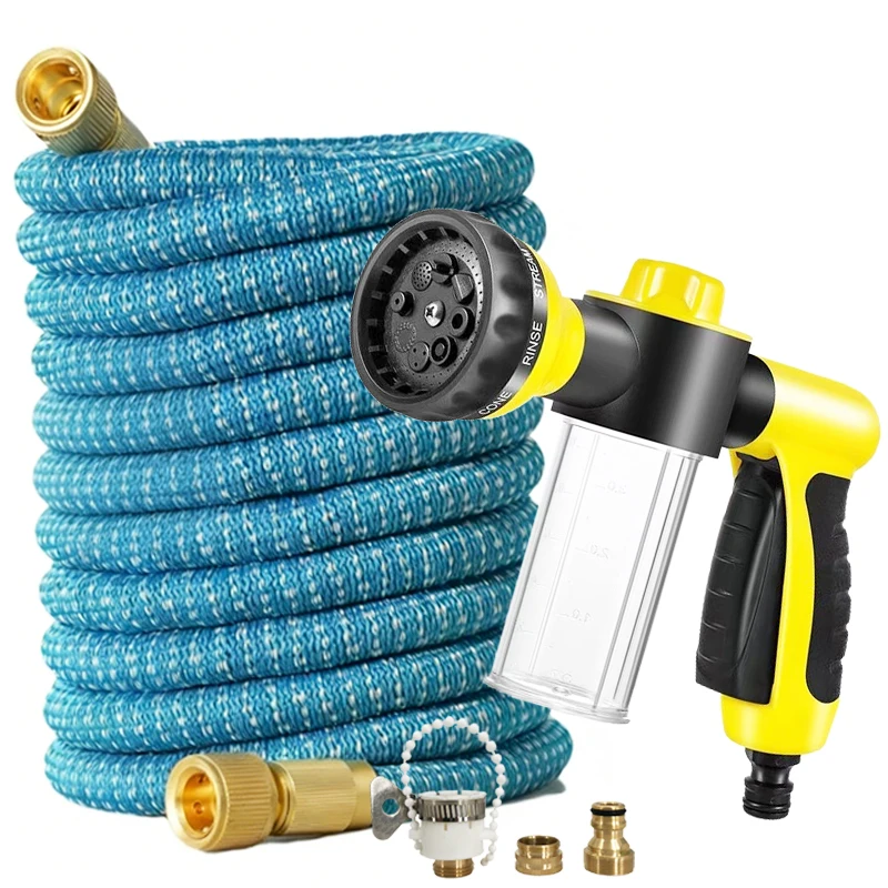 Triple Telescopic Garden Hose with Foam Car Wash Gun - Extendable Water Gun for Garden Irrigation And Household Cleaning