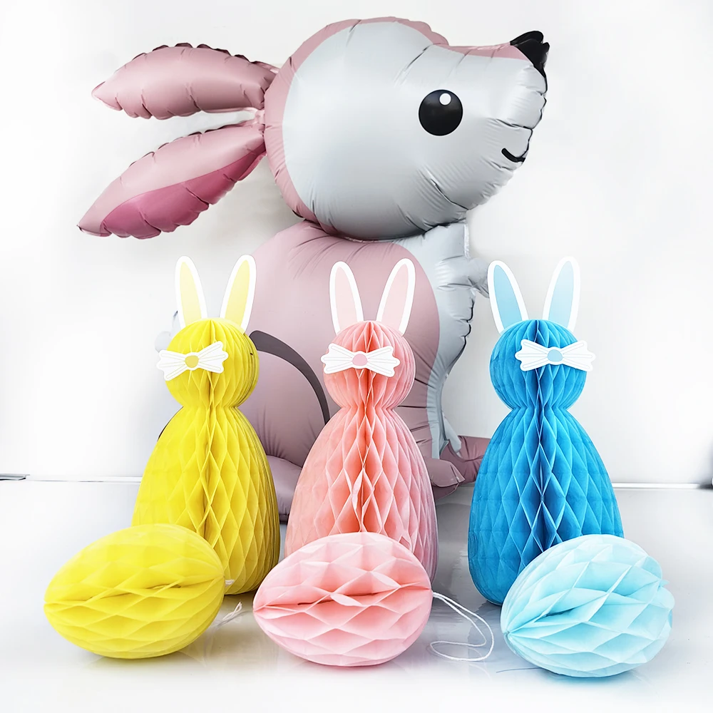 3pcs Easter Decorations Bunny Family Honeycomb Table Centerpieces for Spring Easter Decors 3D Rabbit Easter Party Table Topper