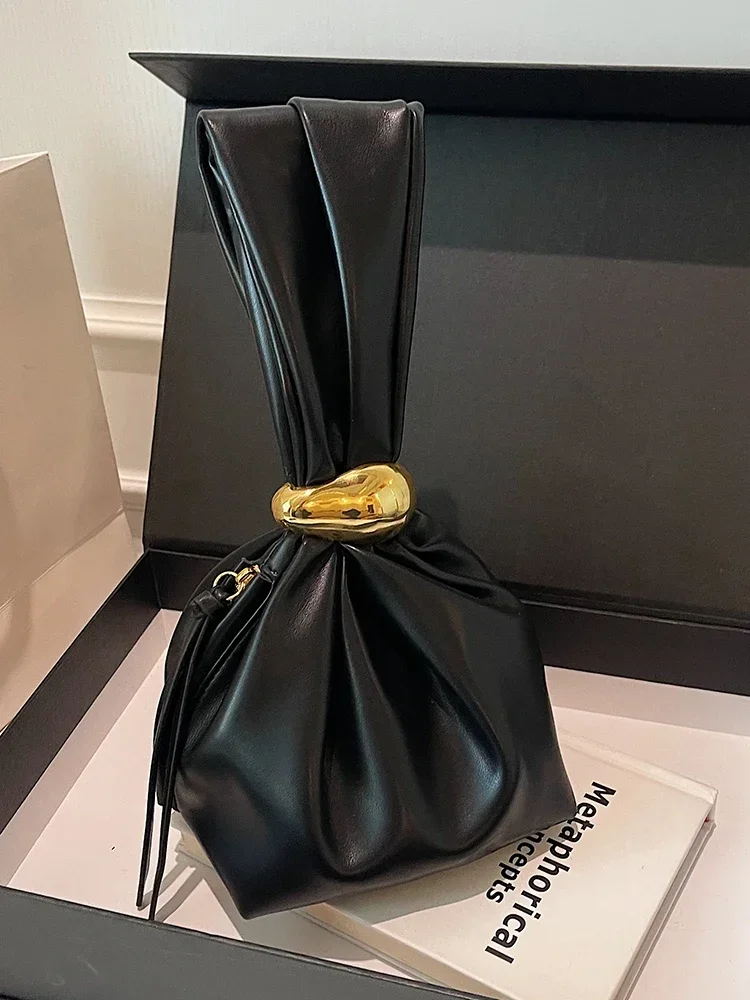 شخصية لينة حقيبة صغيرة جلدية الفاخرة مصمم المرأة مطوي دلو صغير الحقيبة مزاجه الجانب سستة حقائب السهرة الطرف #3