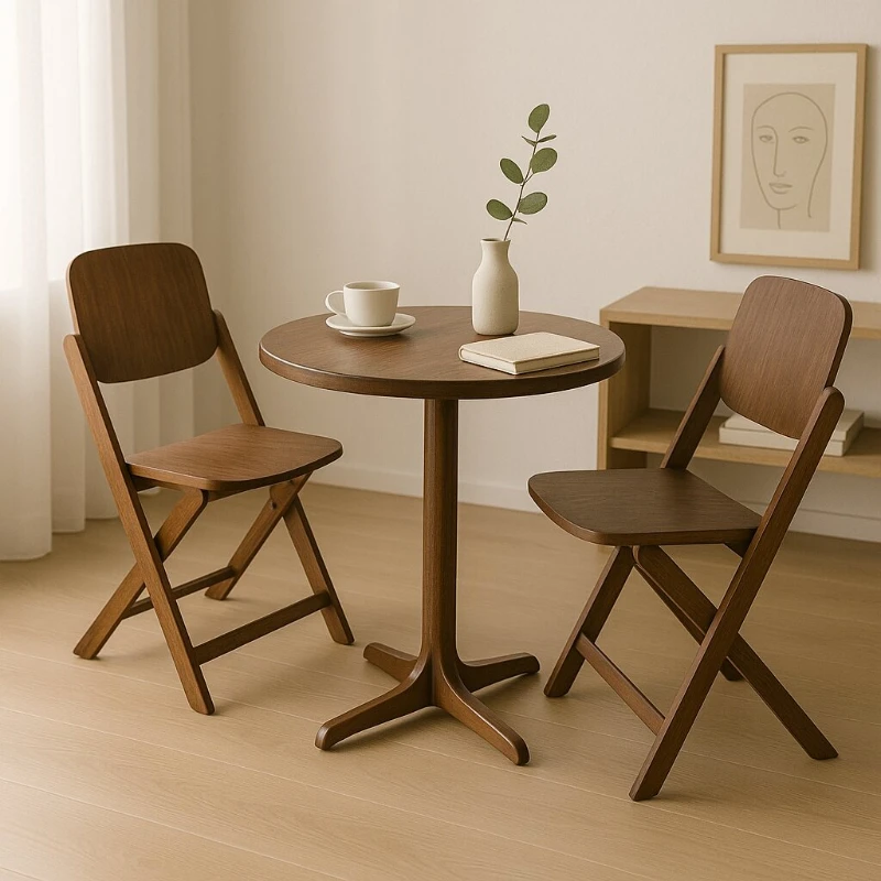 

Vintage Folding Wooden Table Solid Wood Coffee Table Living Room Balcony Tea Table Space-Saving for Small Apartments Home Decor