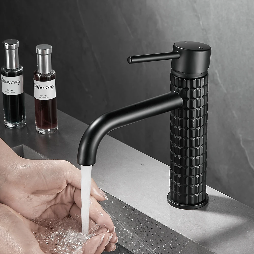 

Knurled Faucet Black Basin Faucet Bathroom Taps Single Handle Hot and Cold Sink Mixer Knurled Basin Faucet 855988