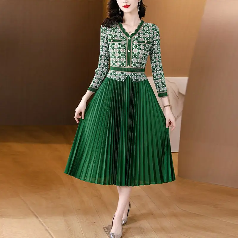 Miyake Pleated Dress New Style Checkered Splicing Fashionable High-end Slimming and Stylish Plus Size Skirt