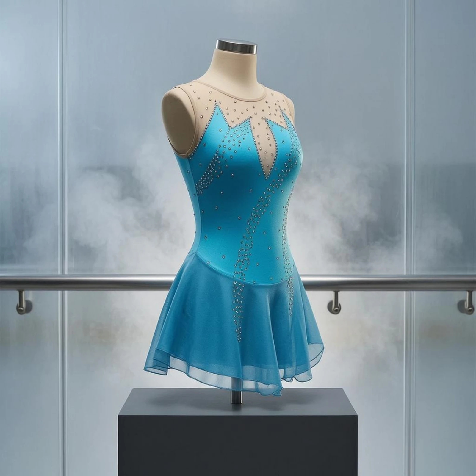 Figure Skating Dress High Neckline Sleeveless Skating Dress Sparkling Dance Costume Keyhole Front Performance Wear Easy Care