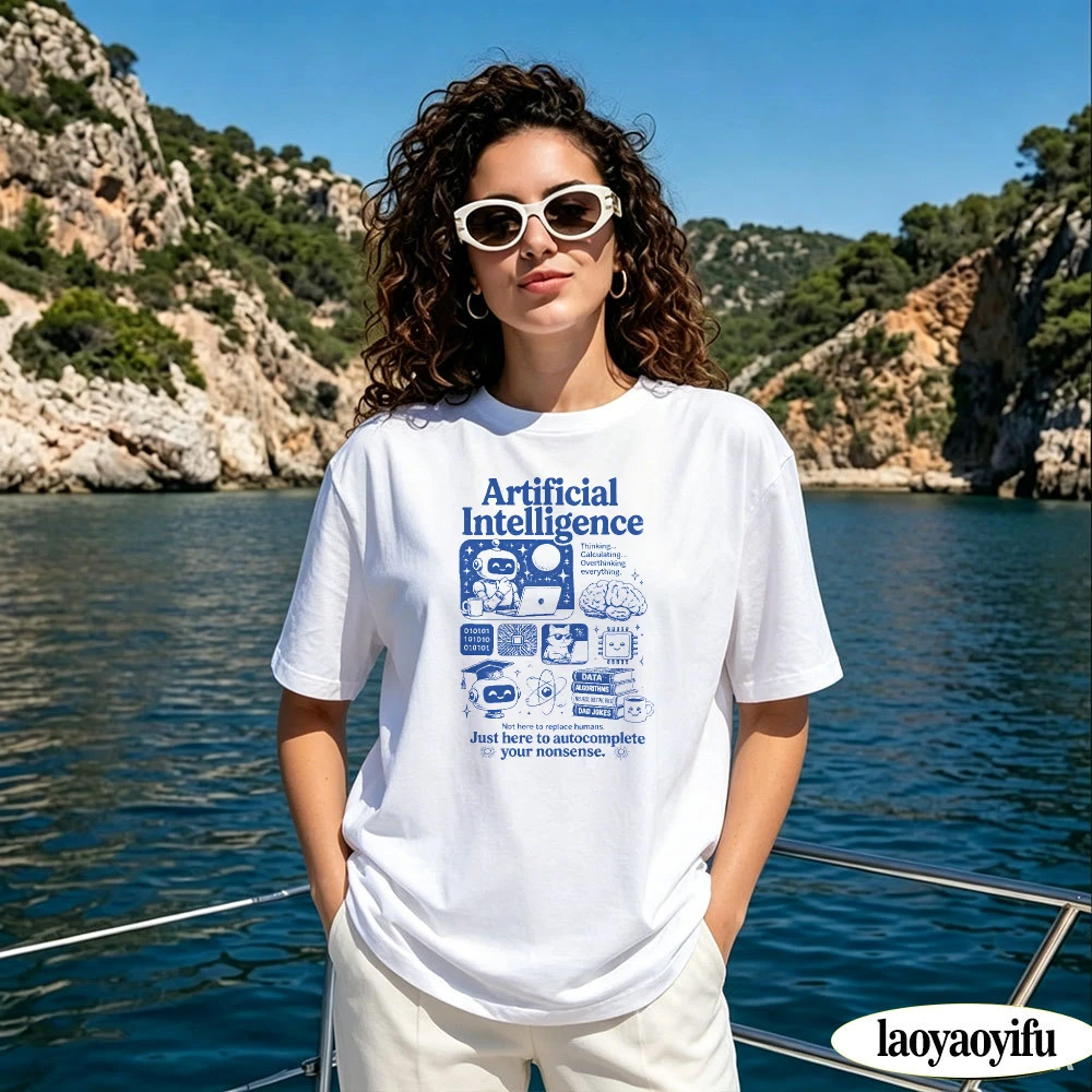AI Robot Brain Graphic Tees Women Short Sleeve Casual Vintage Tech Programmer Gift Top Artificial Intelligence T Shirt