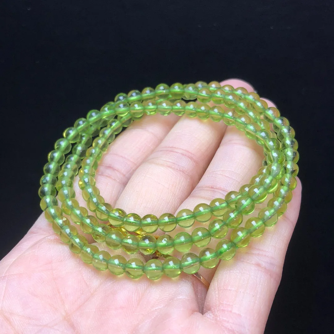 1 Pc Fengbaowu Natural Peridot Bracelet Round Beads 55CM 3 Loops Reiki Healing Stone Jewelry Gift For Women