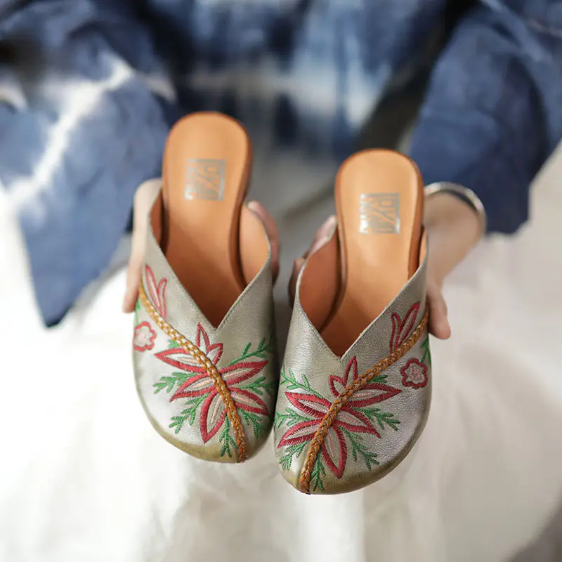 

Women's Summer Slippers Ethnic Women's Retro Closed Toe Comfortable Simple Sandals Women's Casual Shoes Linen Mule Slipper