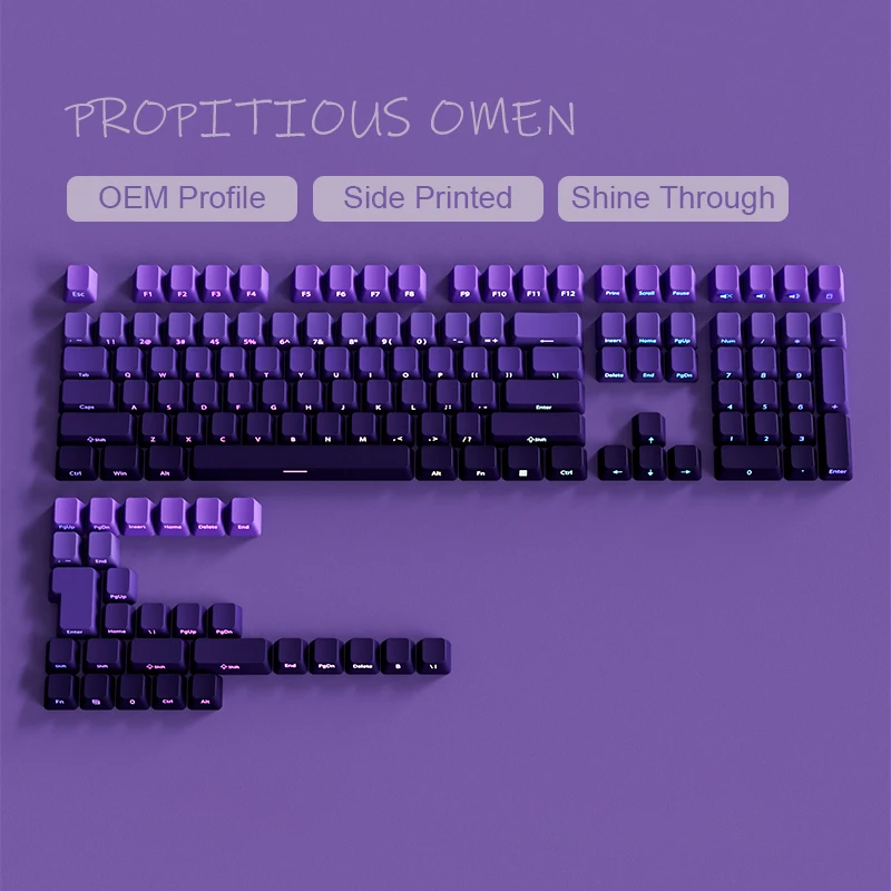 Gradient Purple Double Shot PBT Keycap OEM Profile Side Print RGB Backlit Keycap 135 Key for Cherry Gateron MX Switches Keyboard