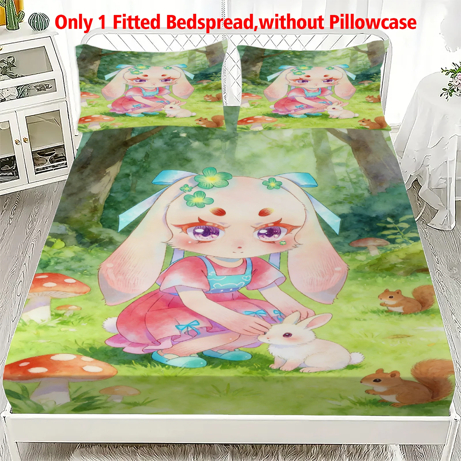 3pcs Fitted Sheet Set Soft Fluff Town Lulu-Sleepy Bunny Breathable Fitted Sheet Set for Home Decor with 2 Pillowcases For Kids