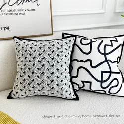 2-Piece Nordic Velvet Line Print Cushion Cover Plaid Jacquard Throw Pillow Covers 45x45cm Living Room Bedroom for Sofa Home