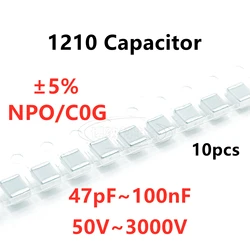 Condensador 1210 SMD, 10 piezas, 47/100/150/220/330/470/560/1/2/680PF 2/3.3/3.9/4.7/6.8/10/15/22/33/39/47/100NF 500V 1KV 2KV C0G NPO 5%