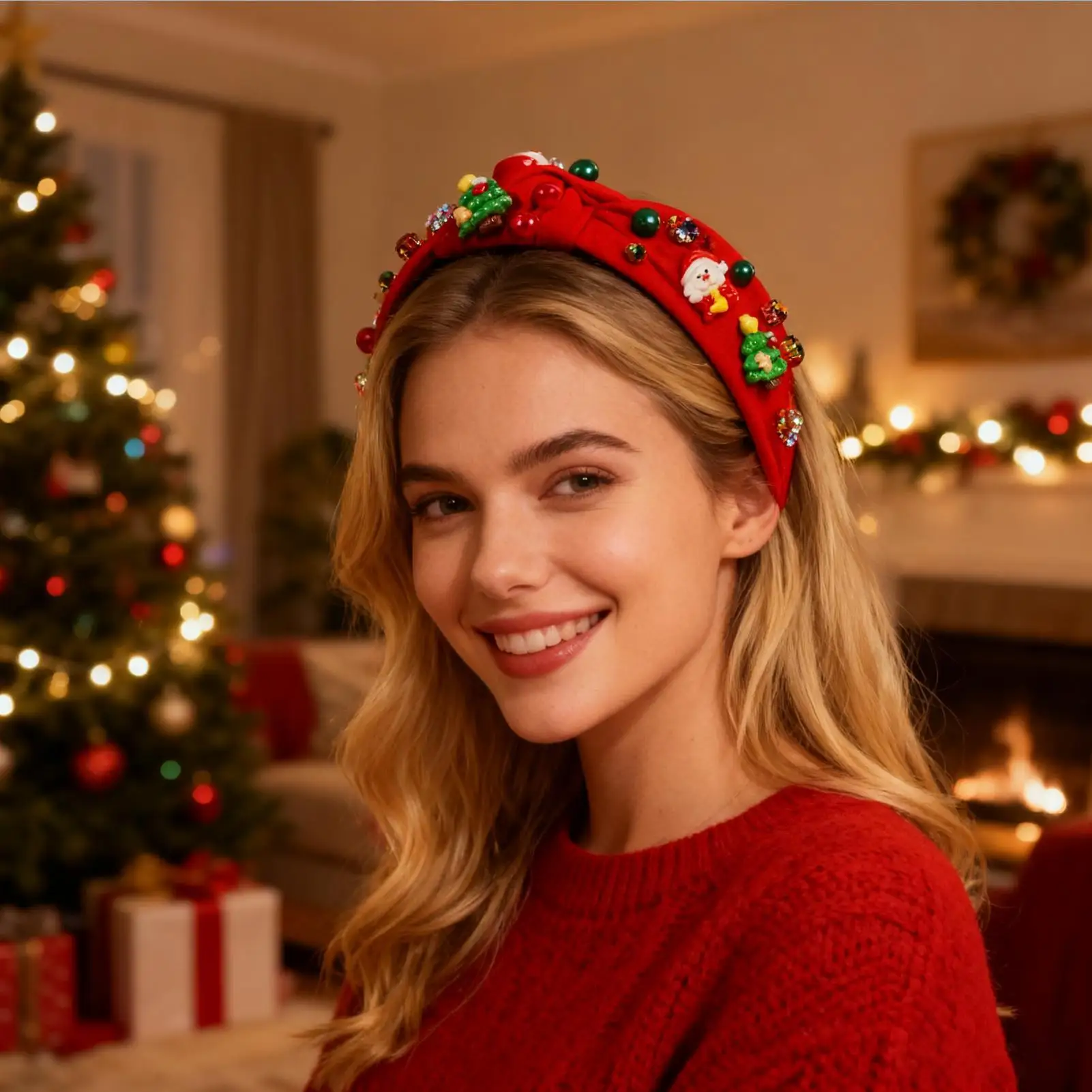 Christmas Headband Stylish Pearl Headdress Photo Booth Costume Headband for Women Girls Brides Photoshoot Models Cosplay Family