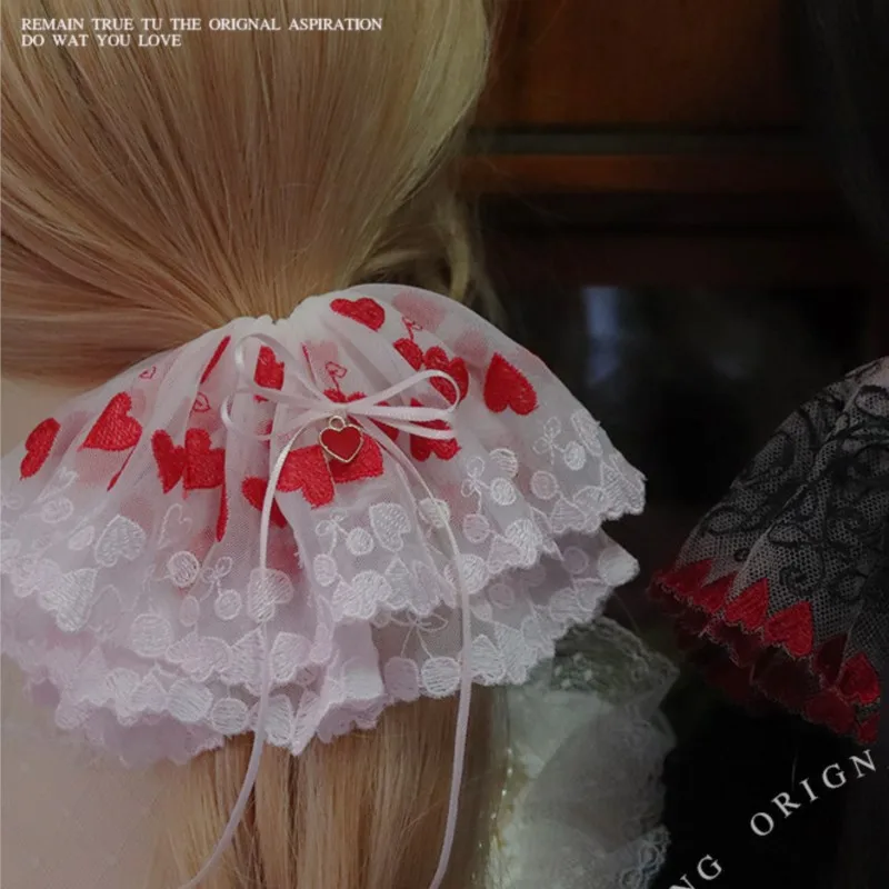 Handmade Special-Interest Design Lolita Style * Machine Embroidery Double-Layer Hair Ring Accessories