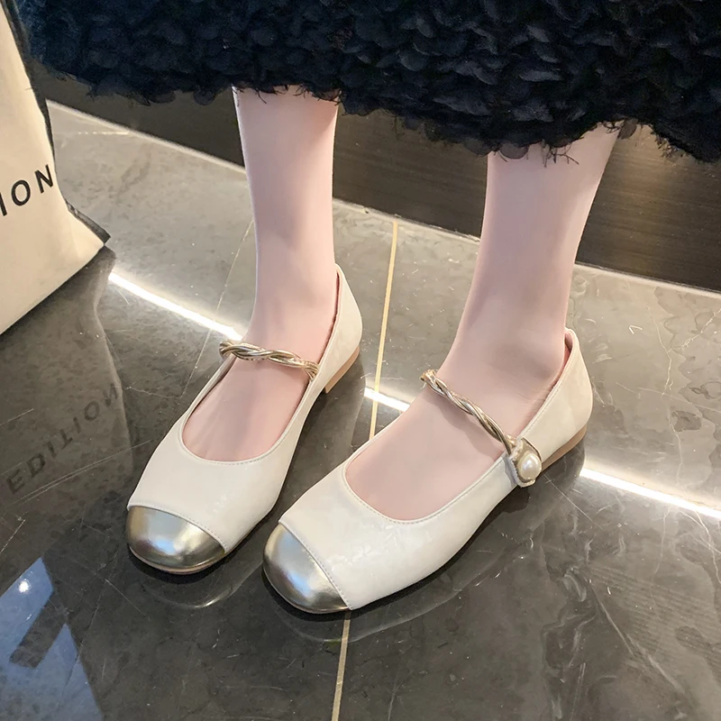 Aphixta Elegant Flower Upper Diamonds Pearl Flats Shoes Shallow HooK Loop Loafers Woman Green Cool Shoes Soft Sole Ladies Shoes