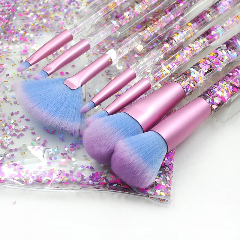 Set di pennelli per trucco con Glitter arcobaleno avanzato manico in cristallo fondotinta liquido Set di pennelli per trucco viso per sopracciglia Dream Girl